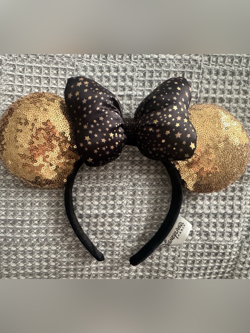 Disney Parks Black & Gold Sequin Minnie Ears Headband with Bow